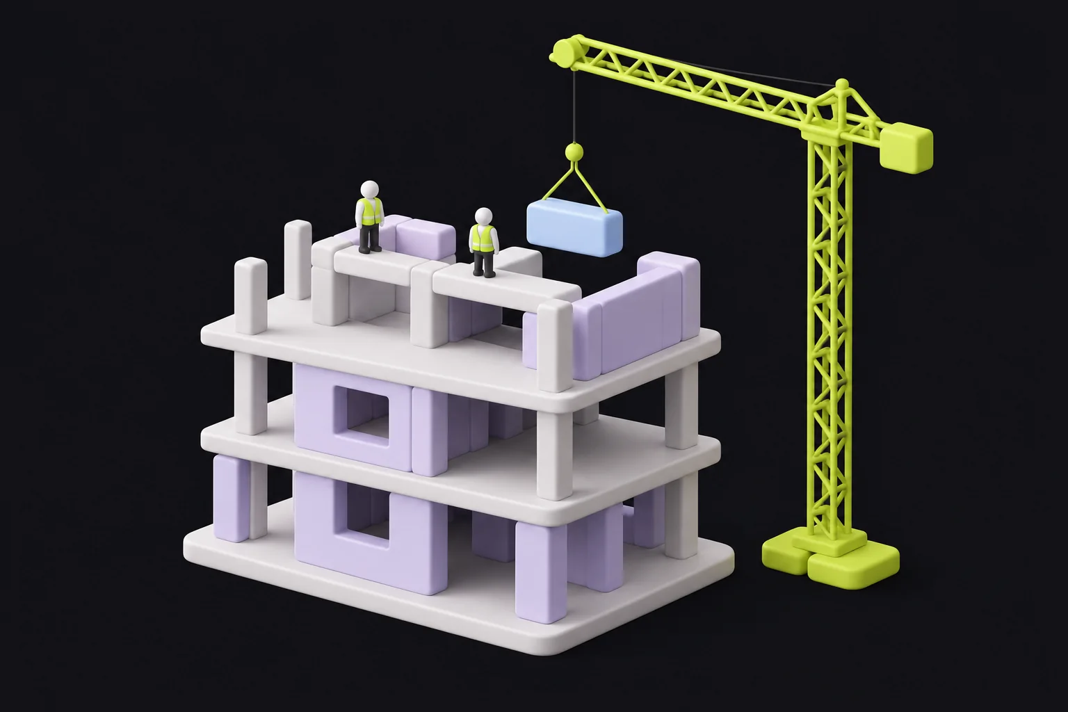 A miniature building under construction with a crane